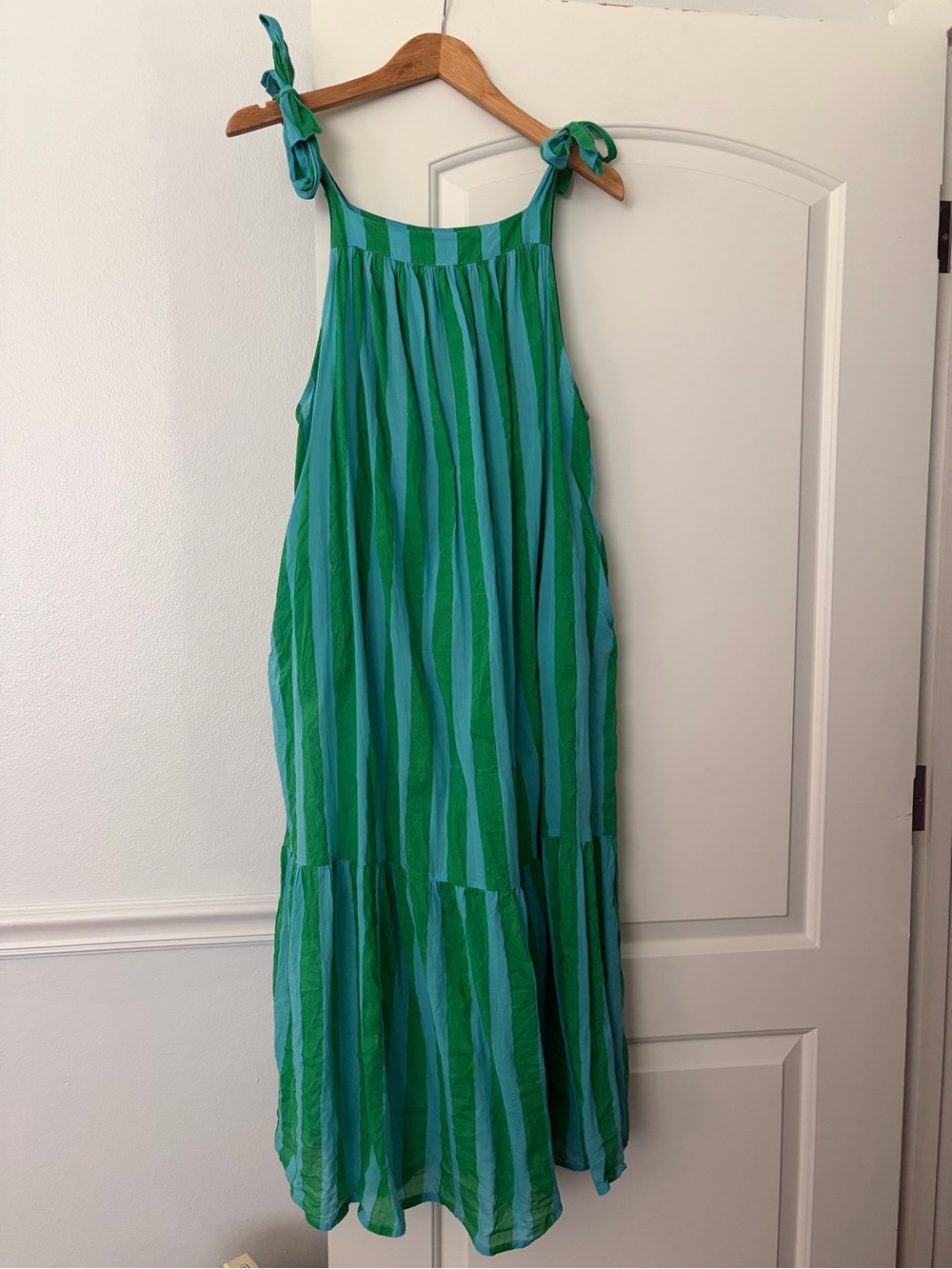 Kate Austin Chloe Shoulder Tie Sun Dress in Garden Cabana Stripe